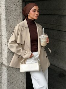 DAZY Women's Elegant Lapel Button Long Sleeve Jacket - Khaki - View 6