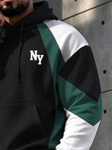 Manfinity Homme Men's Color Block Hoodie & Jogger Set, Loose Fit Drawstring 2-Piece Tracksuit For Streetwear - Multicolor - View 5