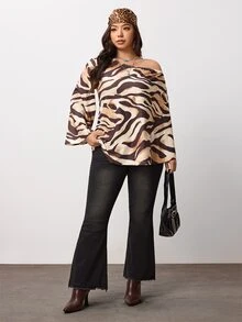 Enliva Plus-Size Retro Brown Leopard Print One-Shoulder Women's Top Pear Body,Triangle Body - Multicolor - View 7