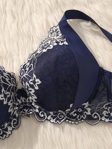 Bareli Dear حمالة صدر مثيرة من الدانتيل مع تصميم مرقع، رافعة للصدر، قابلة للتعديل، تقلل من حجم الصدر الكبير، تغطية جانبية للصدر، ملابس داخلية بسلك معدني، 2 قطعة - متعدد الألوان - مشاهدة 3