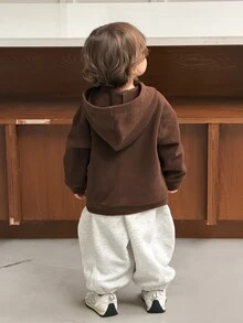 DAZY Infant (Boy) Solid Color Casual Mesh Texture Korean Style Hoodie Sweatshirt - Coffee Brown - View 2