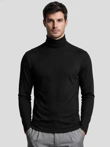 TekDrob Anti-Odor & Stretchable Ribbed Roll Neck T-Shirt - Black - View 5