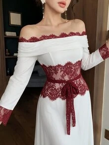 Modelyn Women's Elegant Lace Off-Shoulder Sexy Dress - White - View 3