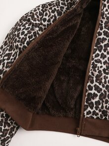 SHEIN Tween Girl Tween Girls Brown Polka Dot Oversized Cropped Stand Collar Puffer Padded Winter Coat - Coffee Brown - View 4