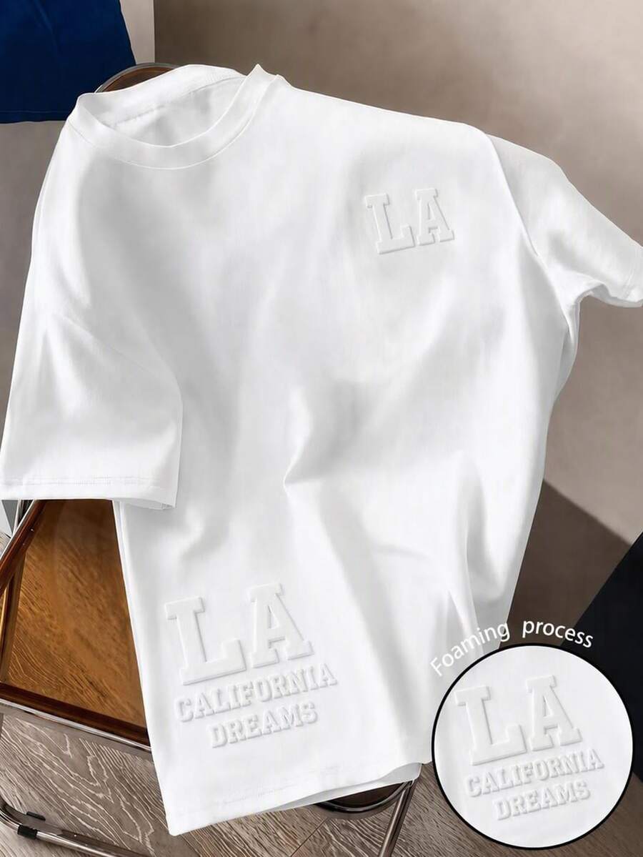 Daypath Men's 3D Letter Embossed White T-Shirt, Suitable For Daily ...