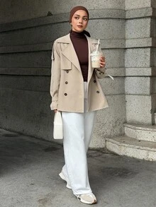 DAZY Women's Elegant Lapel Button Long Sleeve Jacket - Khaki - View 5
