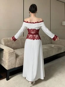 Modelyn Women's Elegant Lace Off-Shoulder Sexy Dress - White - View 9