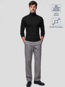TekDrob Anti-Odor & Stretchable Ribbed Roll Neck T-Shirt - Black - View 1