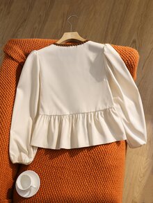 SHEIN Tween Girl Woven Colorblock Round Neck Puff Sleeve Casual Shirt - Multicolor - View 2