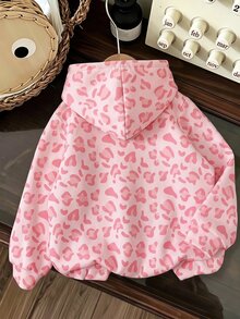Baby Girl Casual Minimalist Soft Hooded Long Sleeve Drop Shoulder Fleece Lined Cartoon Pattern Sweatshirt Suitable For Autumn/Winter - Multicolor - View 2