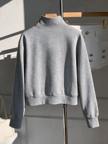 SHEIN BASICS بلوزة رياضية نسائية بمقاس كبير بلون موحد وياقة قائمة وأزرار مزدوجة كاجوال متعددة الاستخدامات للاستخدام اليومي - رمادي - مشاهدة 6