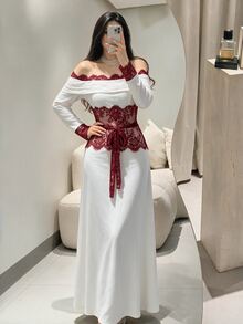 Modelyn Women's Elegant Lace Off-Shoulder Sexy Dress - White - View 2