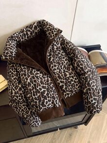 SHEIN Tween Girl Tween Girls Brown Polka Dot Oversized Cropped Stand Collar Puffer Padded Winter Coat - Coffee Brown - View 10