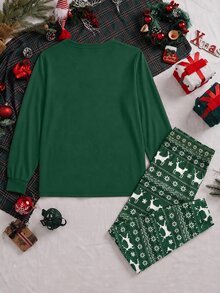 SHEIN Men's Solid Color Crew Neck Long Sleeve Casual Loungewear Set - Green - View 5