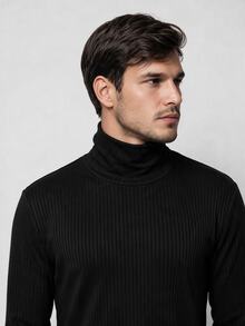 TekDrob Anti-Odor & Stretchable Ribbed Roll Neck T-Shirt - Black - View 3