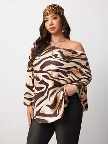 Enliva Plus-Size Retro Brown Leopard Print One-Shoulder Women's Top Pear Body,Triangle Body - Multicolor - View 4