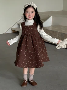 DAZY Young Girl) Polka Dot Sleeveless Round Neck Casual Autumn/Winter Dress - Coffee - View 7