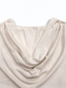 Linhara CURVE Plus Size Women's Solid Color Cowl Neck Casual Daily T-Shirt - Apricot - View 7