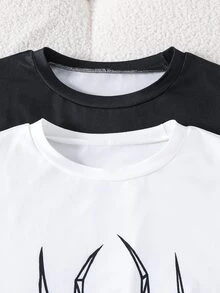 SHEIN 青少年男孩蜘蛛圖案長袖上衣與格紋長褲居家服 4件套 - 彩色 - 查看 7