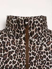 SHEIN Tween Girl Tween Girls Brown Polka Dot Oversized Cropped Stand Collar Puffer Padded Winter Coat - Coffee Brown - View 7