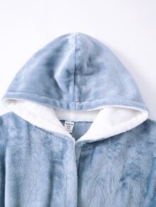 SHEIN 青少年男孩毛絨長袖連帽睡袍居家服 - 寶藍色 - 查看 5