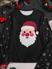 SHEIN 男士純色圓領長袖休閒居家服套裝 - 黑色 - 查看 3
