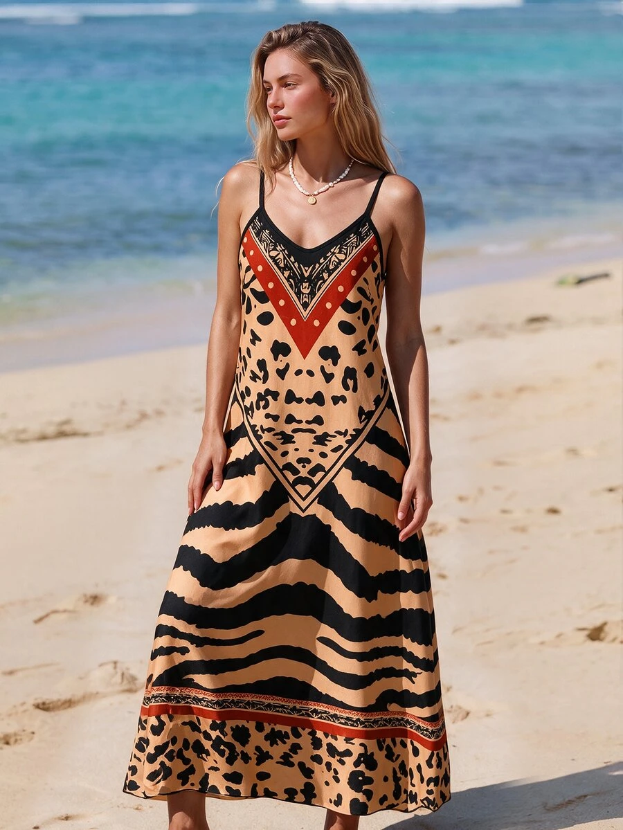 Swim Vcay New Animal Print Pattern Women's Cover-Up Maxi Dress For ...