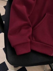 SHEIN 青少年女孩純色蝴蝶結裝飾袖口抓絨內裡運動外套 開學季風格 秋冬校外穿搭 粉色法蘭絨 可愛西式 - 酒紅色 - 查看 5
