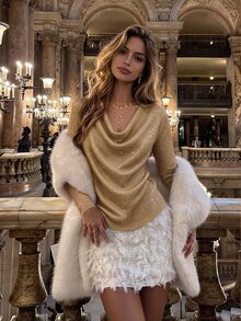 Penseblé Women's Vintage Casual Versatile Commute Cowl Neck Sweater, Autumn/Winter - Camel - View 7