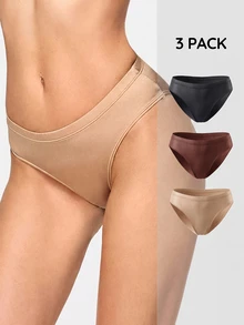 SHAPORA Glossy Apricot Seamless Comfortable Solid Color Triangle Panties 3pcs/Pack - Multicolor - View 1