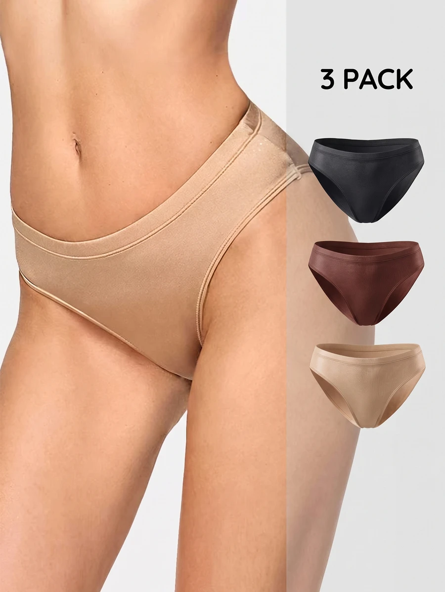 SHAPORA Glossy Apricot Seamless Comfortable Solid Color Triangle Panties 3pcs/Pack - Multicolor - View 1