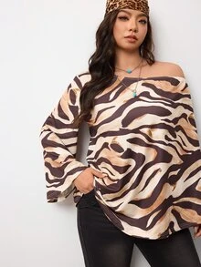 Enliva Plus-Size Retro Brown Leopard Print One-Shoulder Women's Top Pear Body,Triangle Body - Multicolor - View 6