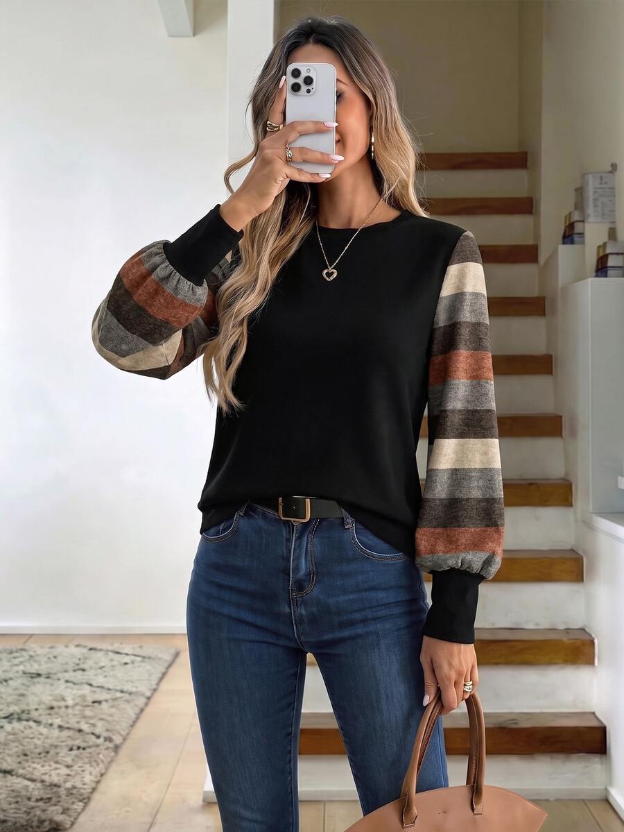 Easowa Women's Round Neck Lantern Sleeve Cuff Casual Commute Elegant ...
