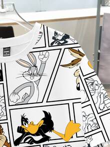 LOONEY TUNES X SHEIN Daypath 男士全印花休閒百搭日常短袖T恤 - 白色 - 查看 3