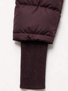Penseblé Women's Solid Color Zipper Fleece Patchwork Casual Versatile Winter Hooded Padded Coat - Burgundy - View 5