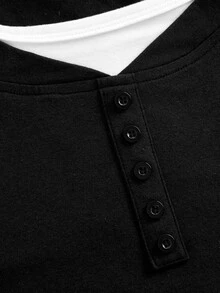 SHEIN 青少年女孩秋冬黑白拼接 2 合 1 設計長袖 T 恤，修身剪裁休閒長袖上衣，黑色上衣 - 黑與白 - 查看 3
