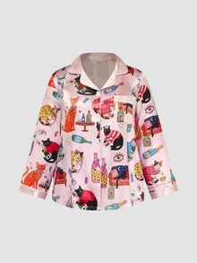 Chillnights Plus Size Women's All-Over Print Long Sleeve Top And Pants Casual Daily Home Sleepwear Set - Multicolor - View 5