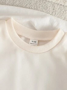 SHEIN 2件組幼女休閒運動衫長褲套裝，學院風奶油紅棋盤格，羅紋袖口長袖圓領，休閒版型，適合假日秋季Y2K穿搭 - 紅色 - 查看 3