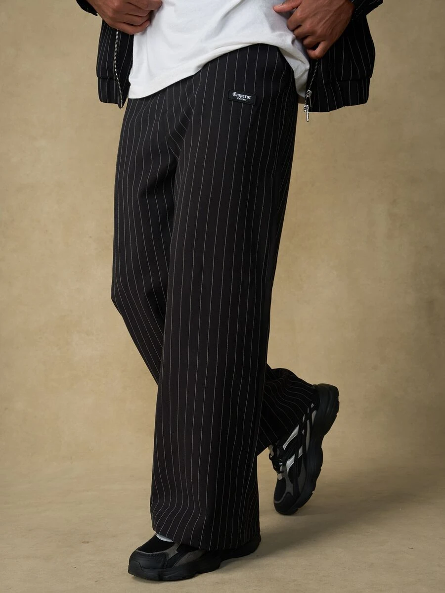 Emperor Men's Loose Striped Casual Suit Pants With Pockets - Black and White - View 1