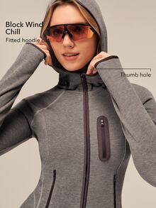 OutZeal Women Sports Jacket Gym Workout Yoga Slim-Fit Zip Up Hooded Thermal Winter Jacket - Grey - View 2