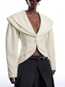 LYSMO Women's Elegant Lapel Long Sleeve Blazer - Apricot - View 5