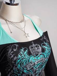 SHEIN ICON Plus size dam 2 i 1 patchwork casual vardags-T-shirt - Multifärgad - Visa 9