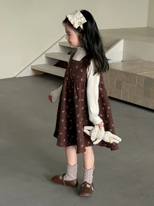 DAZY Young Girl) Polka Dot Sleeveless Round Neck Casual Autumn/Winter Dress - Coffee - View 6