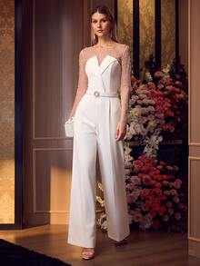 MOTF Soiréza WOMEN'S PEARL DECORATED COCKTAIL DRESS FASHION JUMPSUIT - White - View 5