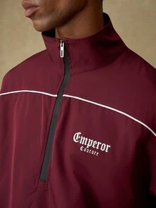 Emperor Men's Letter Print Casual Daily Long Sleeve Jacket - Burgundy - View 8