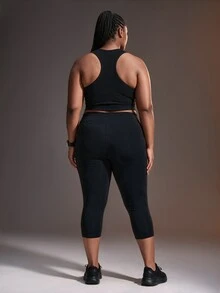 Powerista Plus Size Seamless Ribbed Tank Top Women Racerback Open Back Breathable Workout Yoga Vest Fall Black - Black - View 7
