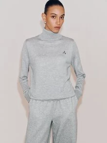 Anewsta Essential Oversized High Neck Lazy Knit Long Sleeve Top - Apricot - View 5