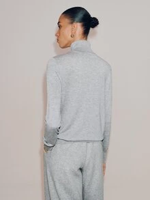Anewsta Essential Oversized High Neck Lazy Knit Long Sleeve Top - Apricot - View 2