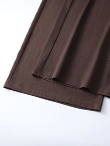 Sweetra CURVE Plus Size Women's Elegant Solid Color Decorative Button Long Wide Leg Casual Pants - Brown - View 7