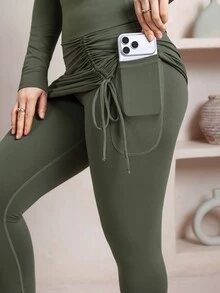 Veilorie Women's Zip-Up Long Sleeve Top And Drawstring Skort Sports Set - Army Green - View 6